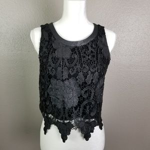 ASTR Festival Black Lace Faux Leather Top M